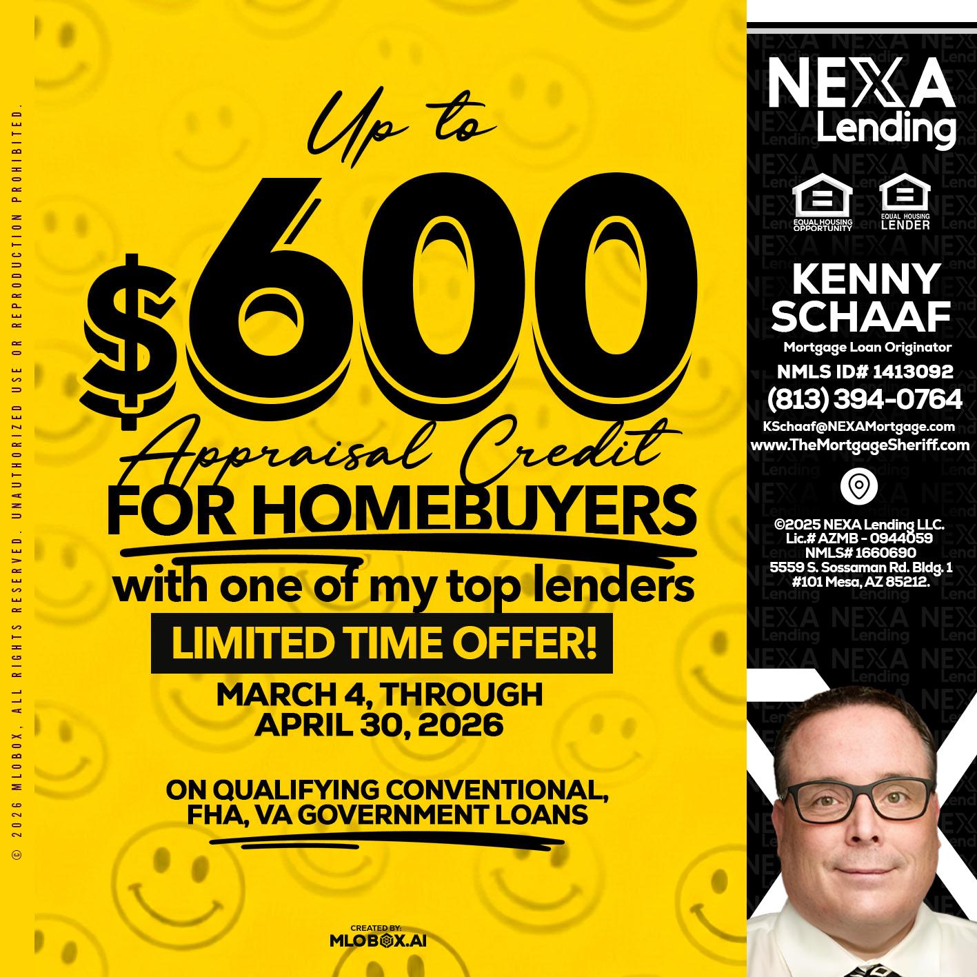 UP TO 600 - Kenny Schaaf -Loan Officer