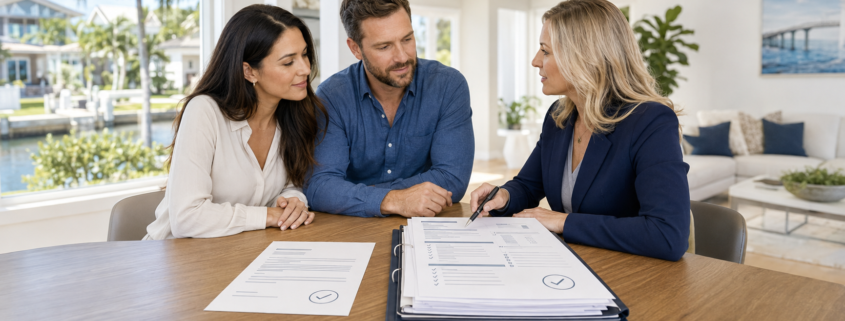 Tampa Bay homebuyers reviewing a fully documented mortgage preapproval with a real estate professional
