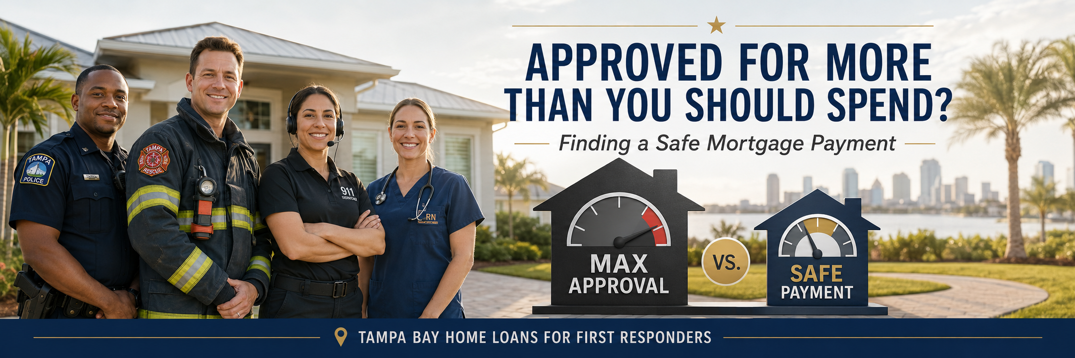 Tampa Bay first responders comparing maximum mortgage approval with a safe mortgage payment